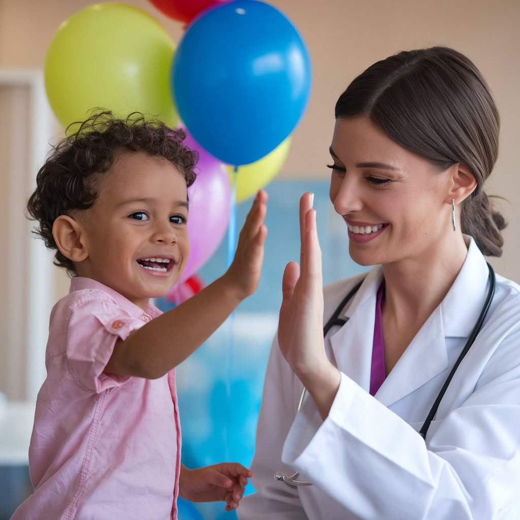 Doctor high-fiving a child patient