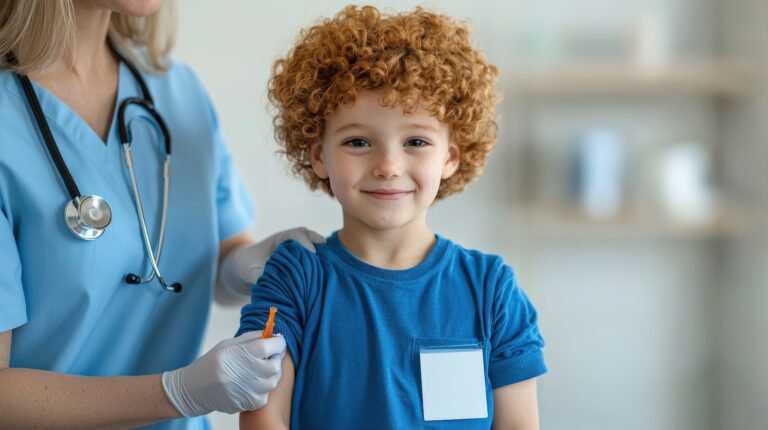 A child receiving a vaccination after using Digivibe by Suthe